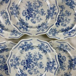 Amaranthine Flowers Pale Blue Transferware Dinner Plates, S/6 - SOLD
